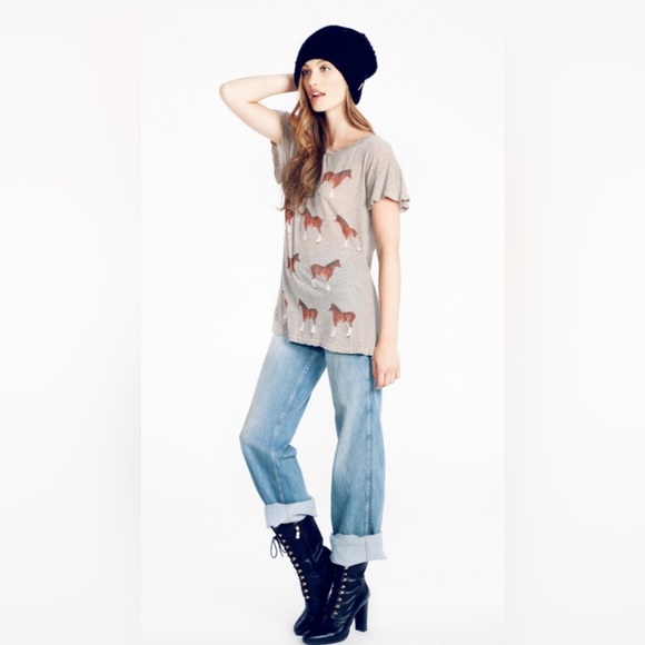 Wildfox|Distressed tan horse print tee,burnout style•••boho novelty print - Picture 2 of 13